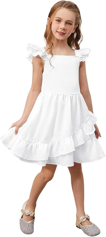 QPANCY Girls Summer Sleeveless Dress Kids Ruffle Sleeve Swing Casual Floral Dresses | Amazon (US)