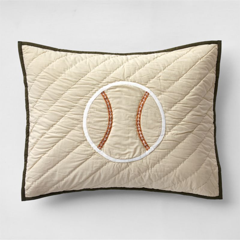 Modern Baseball Embroidered Organic Cotton Kids Pillow Sham | Crate & Kids | Crate & Barrel