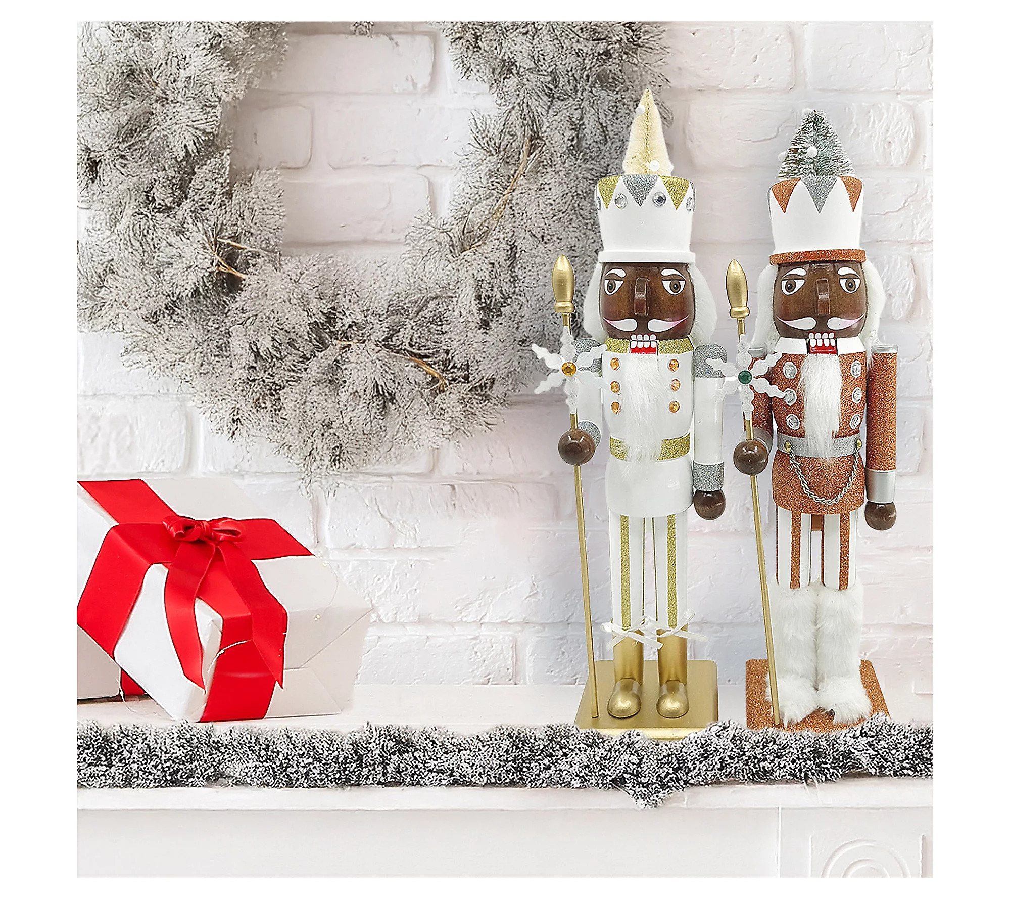 Santa's Workshop Silver & Gold Nutcracker, Set of Two | QVC