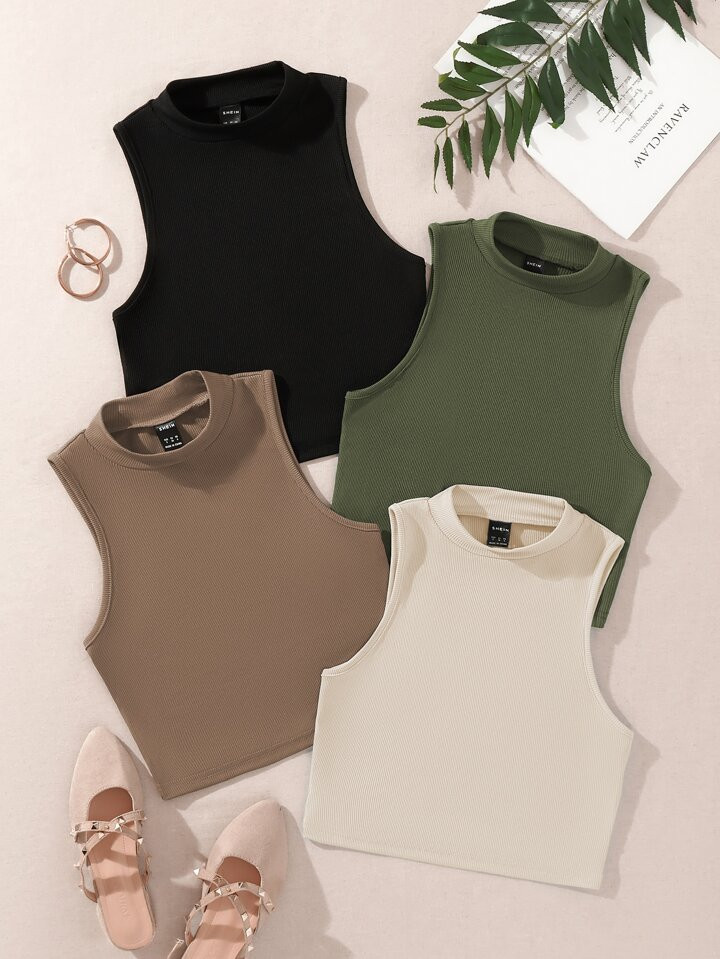 SHEIN MOOSTA 4pcs Solid Tank Top | SHEIN
