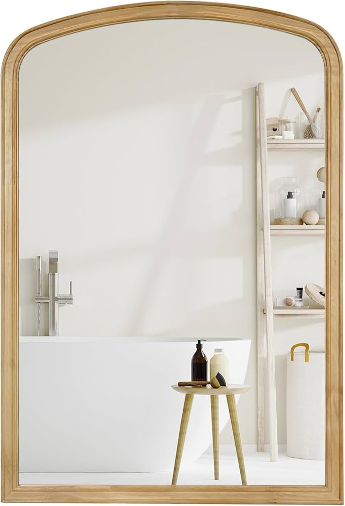 Wood Arched Mirror for Bathroom, 24" x 36" Farmhouse Rustic Arched Wall Mirror Wood Framed for Ho... | Amazon (US)