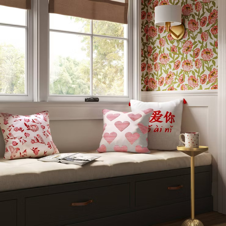 Valentine's Day Textured Hearts Cotton Square Throw Pillow Ivory - Threshold™ | Target