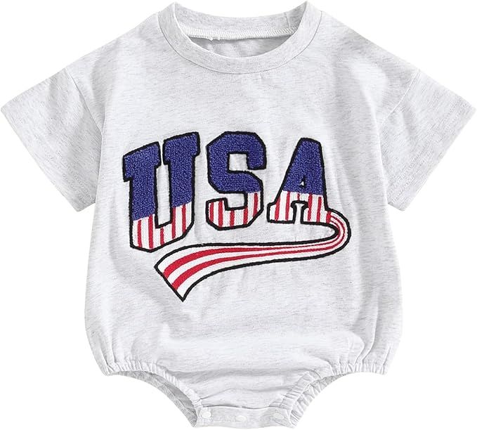 Twopumpkin 4th of July Baby Boy Girl Outfit Newborn Toddler Bubble Romper Retro Fourth Of July Cl... | Amazon (US)