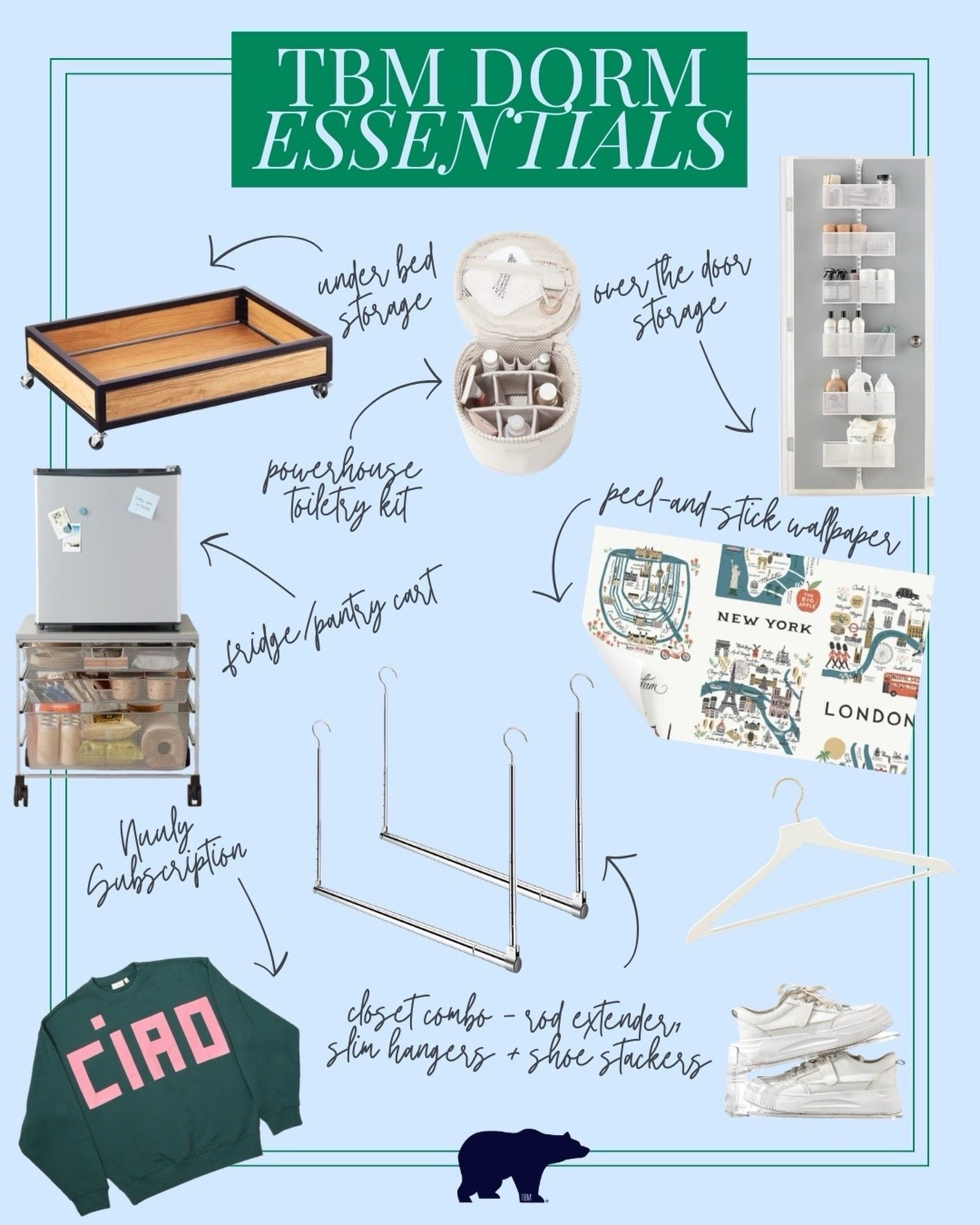 As someone who has always been obsessed with organization, moving into my Freshman year dorm felt like this incredible opportunity to test my chops at optimizing a small space. I shared a room with my sister growing up, but having my living/dining/sleeping quarters all combined into one room was definitely a new challenge. 
⠀⠀⠀⠀⠀⠀⠀⠀⠀
And fast forward 20+ years, OMG have dorm rooms changed. Not the size (unfortunately), but the level of decor and style that goes into them. I am totally in awe at the way students are transforming these spaces (and can’t believe that there will come a day when I have two kids (potentially) heading to college at the same time). 
⠀⠀⠀⠀⠀⠀⠀⠀⠀
In honor of all of the young adults beginning to prep for their new spaces come Fall, we wanted to share our favorite hacks for optimizing your “tiny home.” Clicky click on the link in our profile to check out today’s blog post.