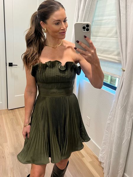 Gorgeous olive green dress! How perfect is this for a fall wedding 😍 fits true to size, I’m in a 2. 

Fall dresses, wedding guest dress, wedding, wedding guest, mini dress, fall outfits, fall outfit ideas, fall dress

#LTKparties #LTKHoliday #LTKstyletip