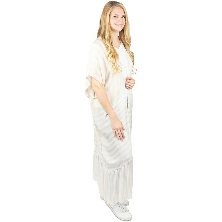 Time and Tru Women's Tan Duster Layering Piece with Stripe Pattern | Walmart (US)