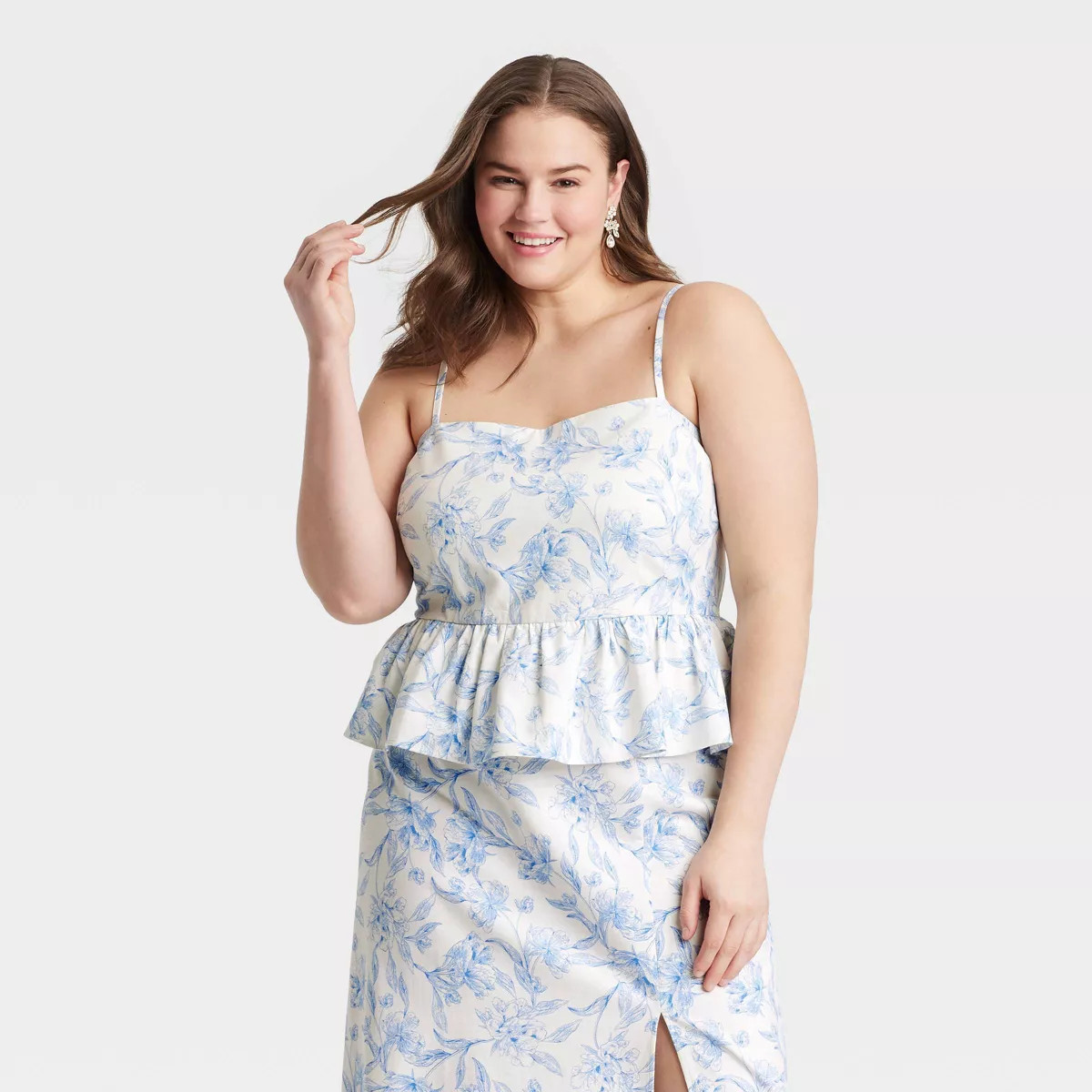 Women's Peplum Tank Top - A New Day™ Cream/Blue Floral XS | Target