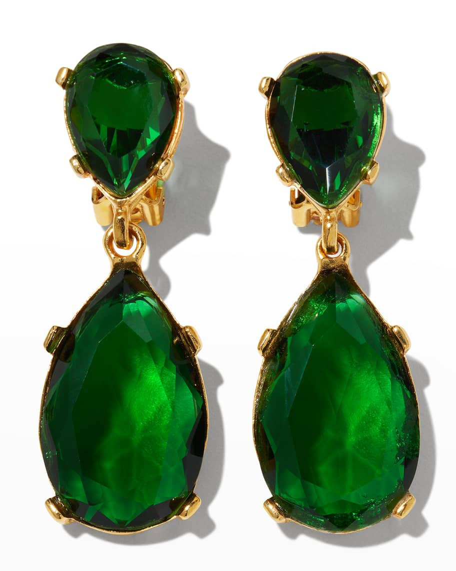 Kenneth Jay Lane Crystal Teardrop Clip Earrings, Emerald | Neiman Marcus