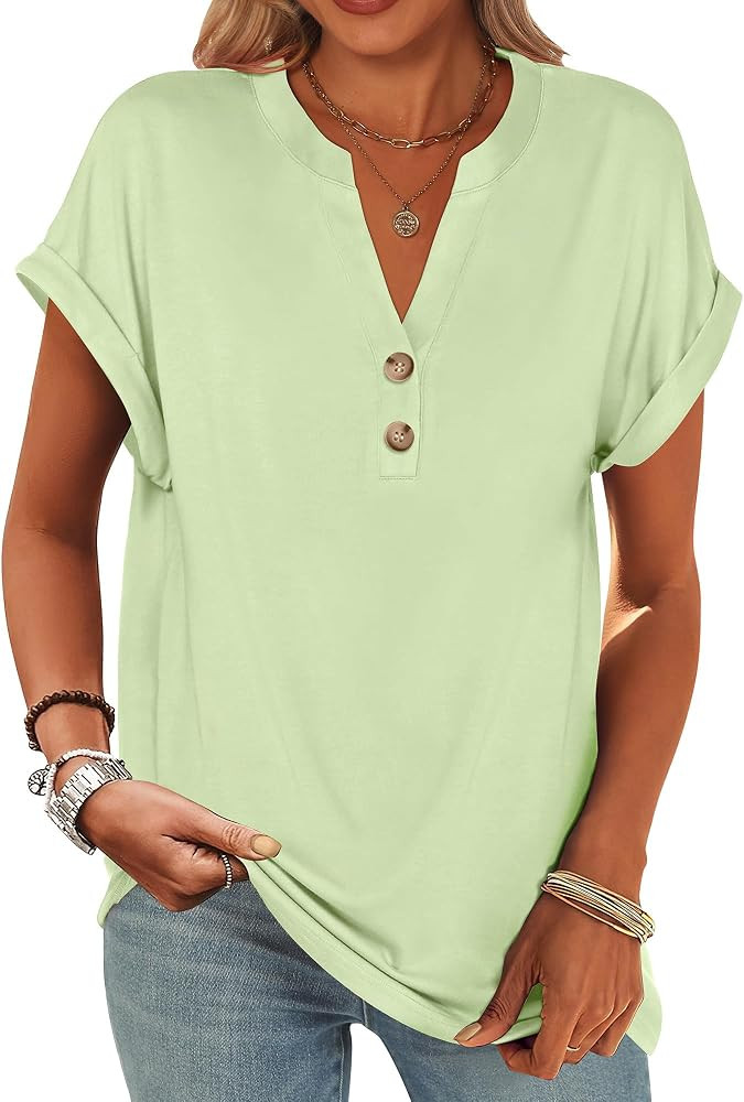 ANRABESS Womens Short Sleeve Henley Tops Summer Shirts Dressy Casual Blouse | Amazon (US)