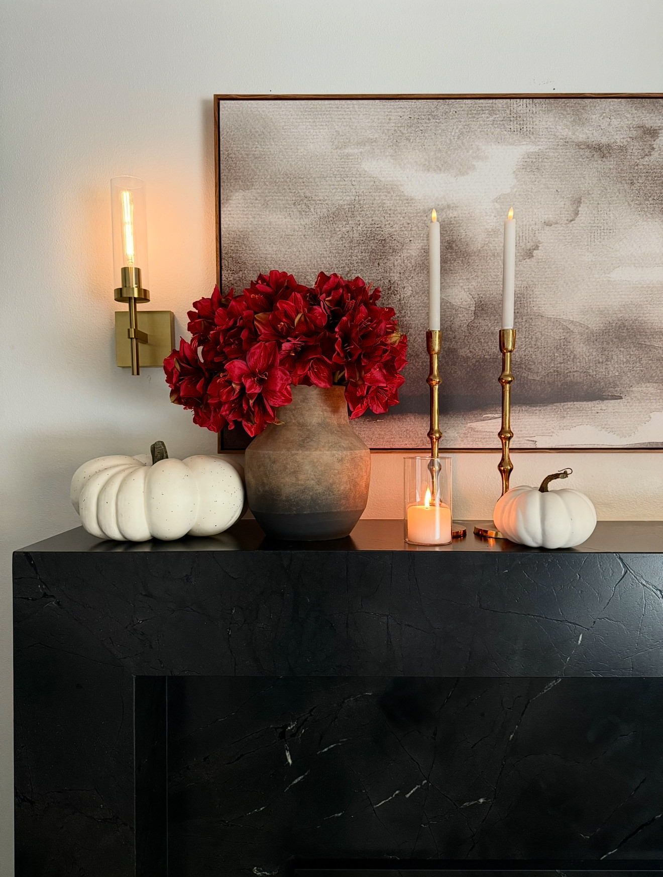 ✨FALL DECOR STYLE · MOODY & ELEVATED✨ This setup brings the perfect balance of warmth and drama — a moody landscape print paired with deep red florals, brass candles, and neutral pumpkins. It’s cozy, refined, and effortlessly transitions from fall into the holidays.

#TheHillaryStyle #LuxuryHomeDecor #AmazonFinds #HomeDecor #FallVibes #ModernOrganic #NeutralHome #DesignerLookForLess #CozyChic #ElegantInteriors #SeasonalStyling #HomeAesthetic #FallDecor #WarmNeutrals #AffordableLuxury 

 #LTKSeasonal #LTKOver40 #LTKStyleTip