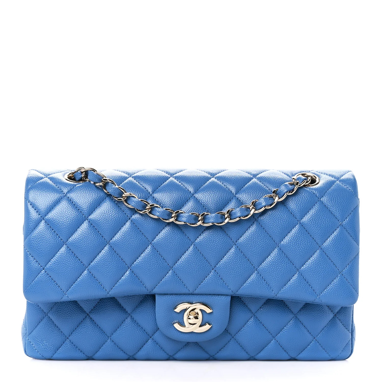 Caviar Quilted Medium Double Flap Blue | FASHIONPHILE (US)