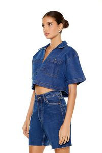 Oversized Split-Neck Denim Top | Forever 21