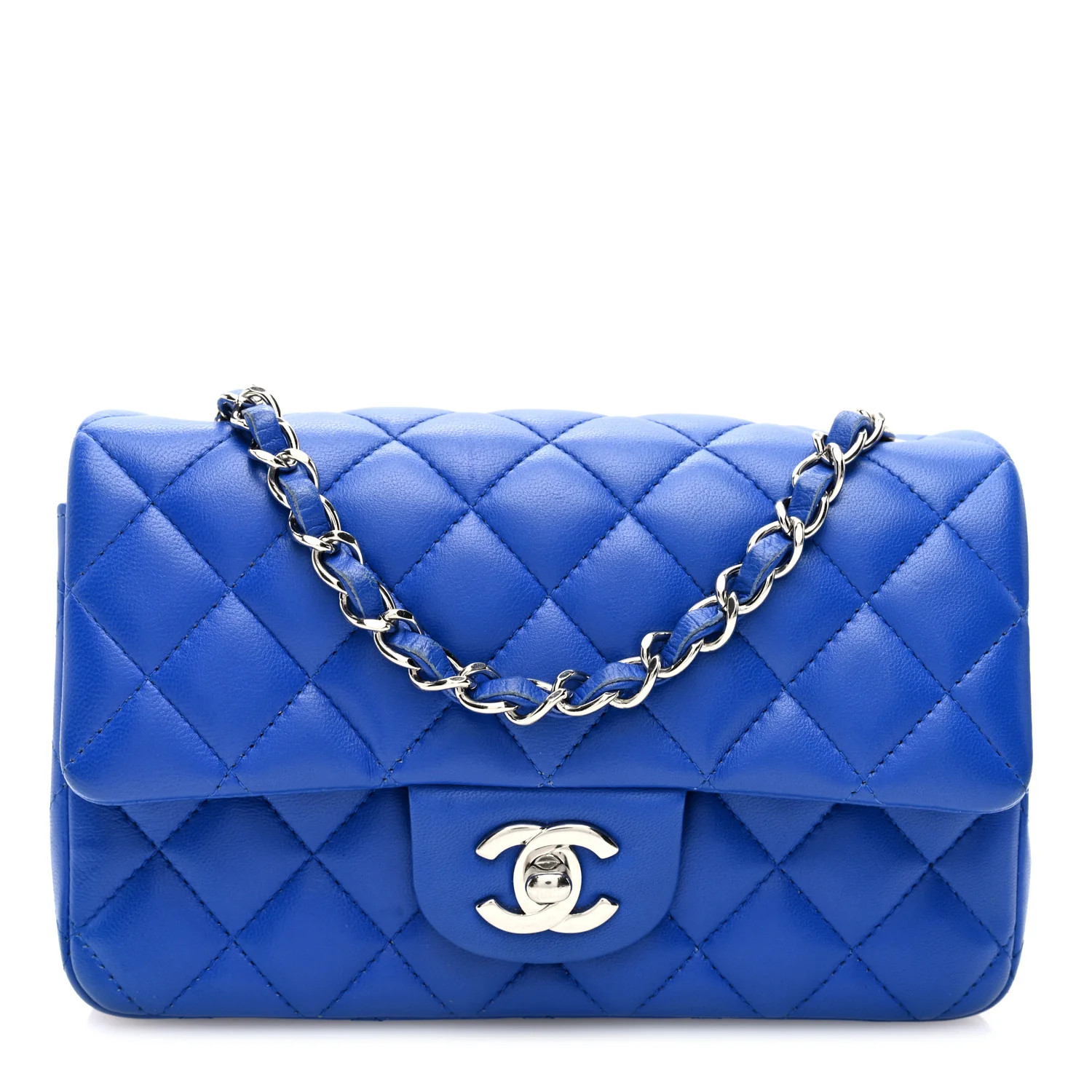 Lambskin Quilted Mini Rectangular Flap Blue | FASHIONPHILE (US)