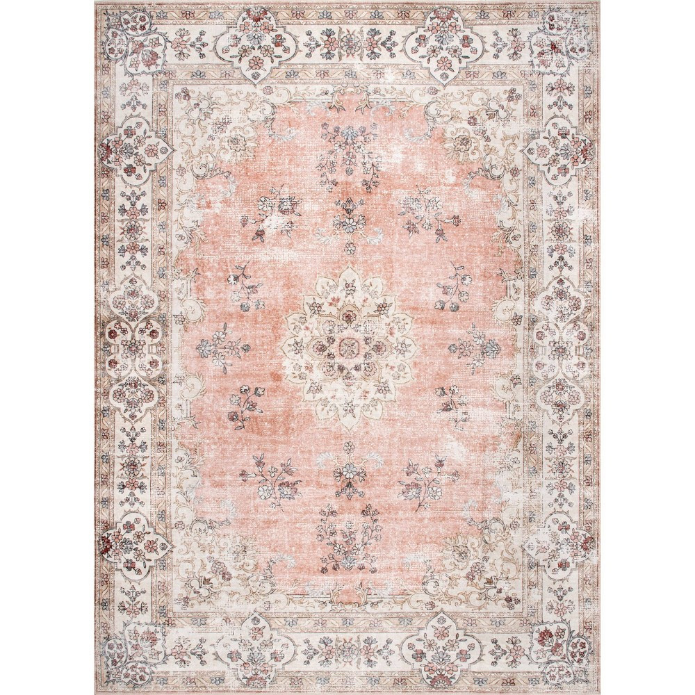 3'x5' Ren Machine Washable Vintage Floral Area Rug Peach - nuLOOM | Target