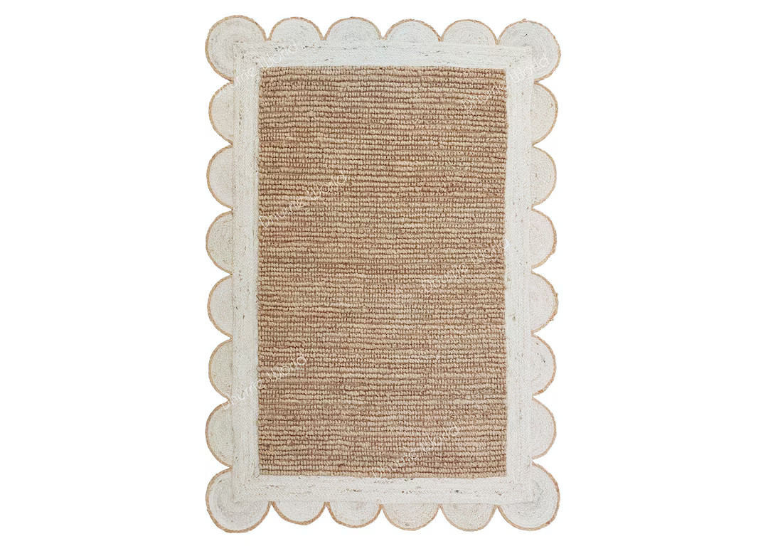 Textured Jute Rug, Scalloped Jute Rug, Scallop Area Rug, Bohemian Rug, Boho Decor Rug, Eco Friend... | Etsy (US)