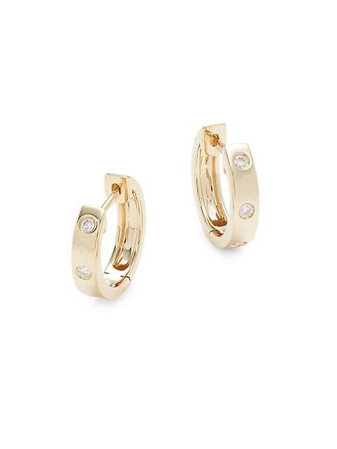 Saks Fifth Avenue 14K Yellow Gold &amp; Diamond Huggie Hoop Earrings on SALE | Saks OFF 5TH | Saks Fifth Avenue OFF 5TH