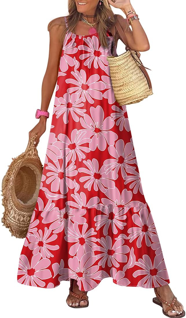 Dokotoo Women Summer Dresses 2024 Dress | Spaghetti Strap, Scoop Neck, Smocked Ruffle, Flowy Boho | Amazon (US)