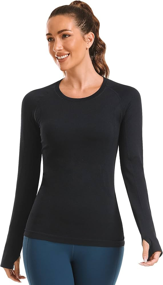 Stelle Women Workout Shirts Seamless Long Sleeve Yoga Tops with Thumb Holes for Sports Running Br... | Amazon (US)