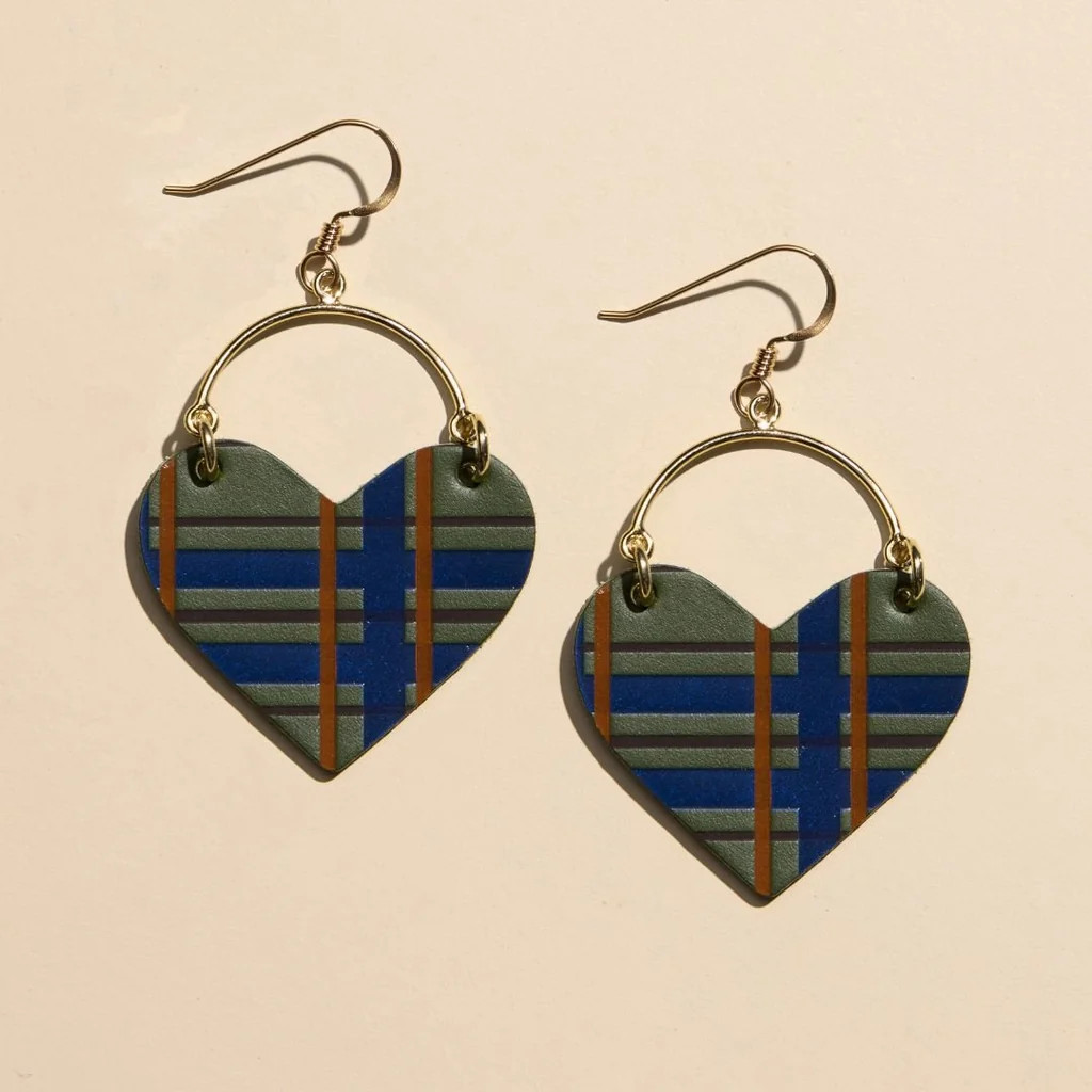 Basil Tartan Lover Heart Hoop Earrings | Nickel and Suede