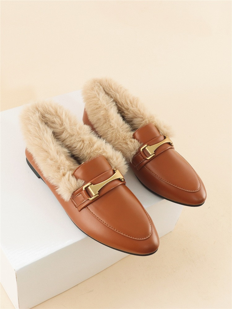 Horsebit Decor Fuzzy Trim Loafers | SHEIN