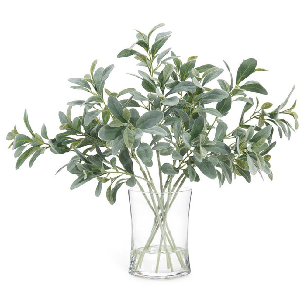 John-Richard Modern Classic Green Lambs Ear Clear Glass Floral Faux Floral | Kathy Kuo Home