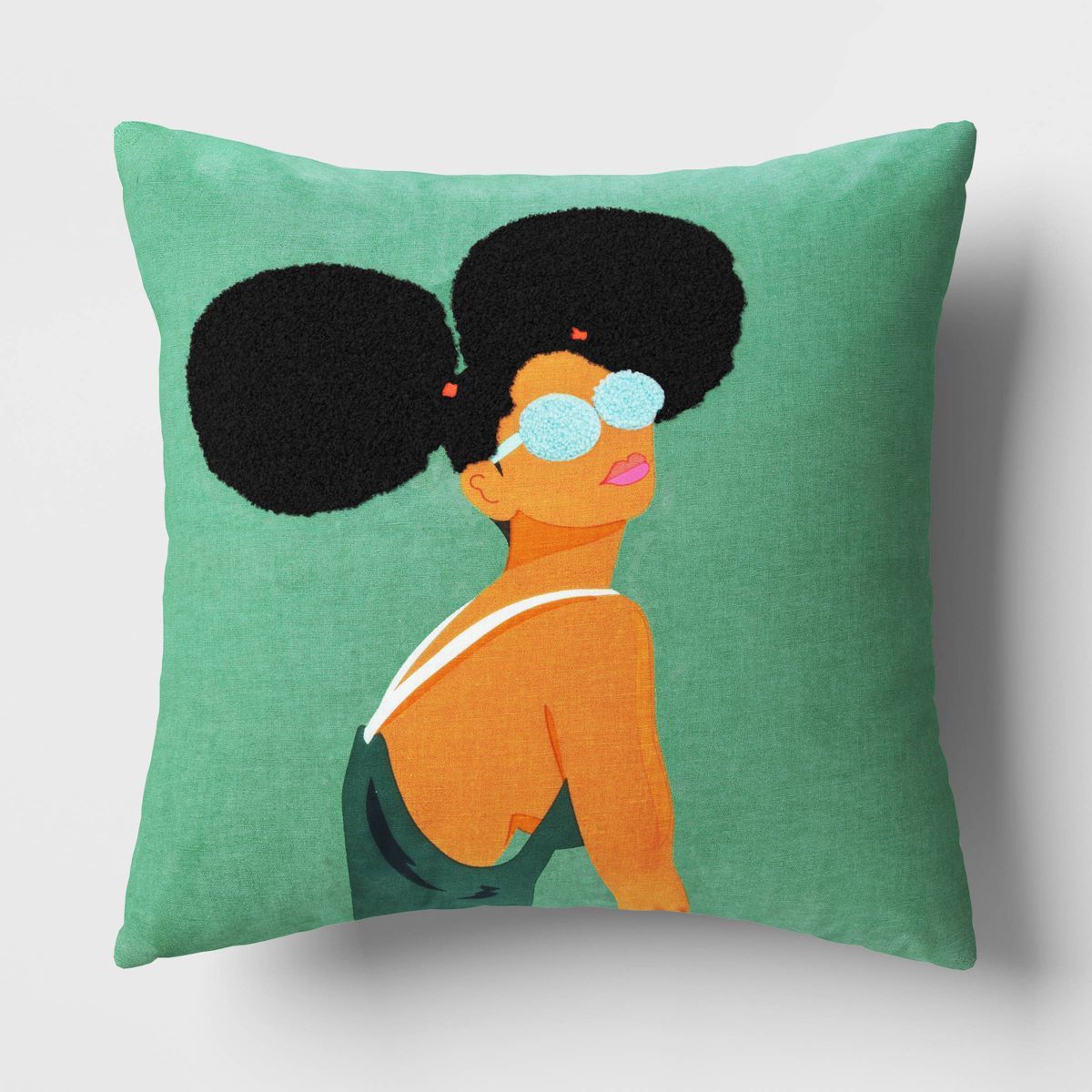 Two Puffs Portrait Embroidered Cotton Square Throw Pillow Teal - Room Essentials™ | Target