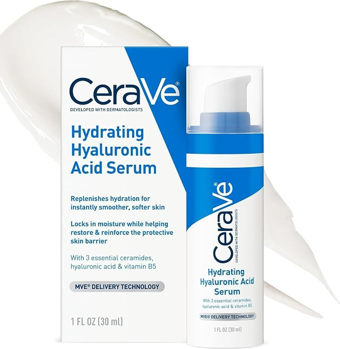 Cerave Hyaluronic Acid Serum for Face with Vitamin B5 and Ceramides, Hydrating Face Serum for Dry... | Amazon (US)