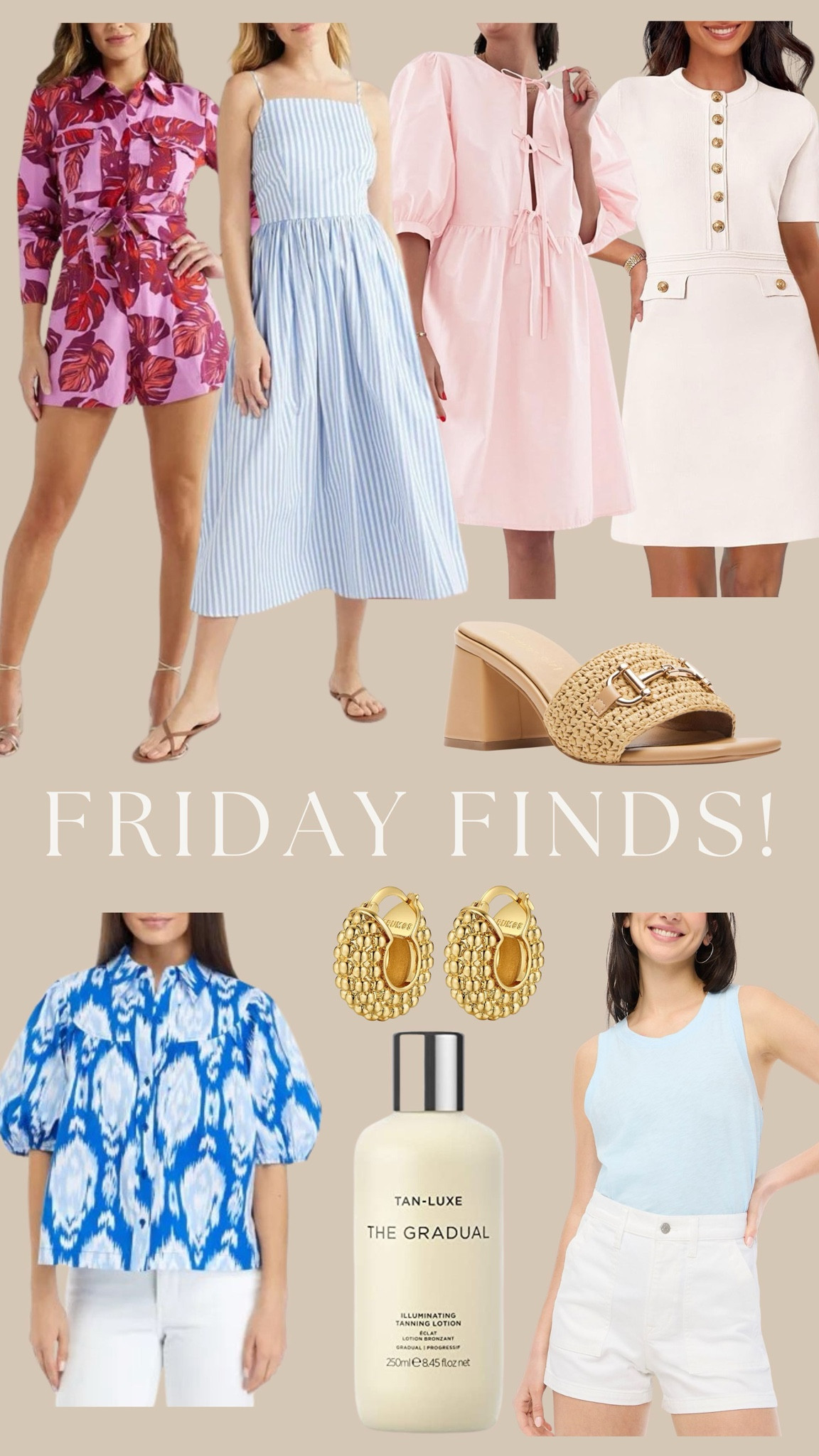 FRIDAY FINDS! New Walmart shirts and top, blue & white striped dress, new amazon dresses, sandals, the prettiest top from Belk, tanning lotion and new Jcrew factory denim shorts!

#LTKFindsUnder100 #LTKBeauty #LTKFindsUnder50
