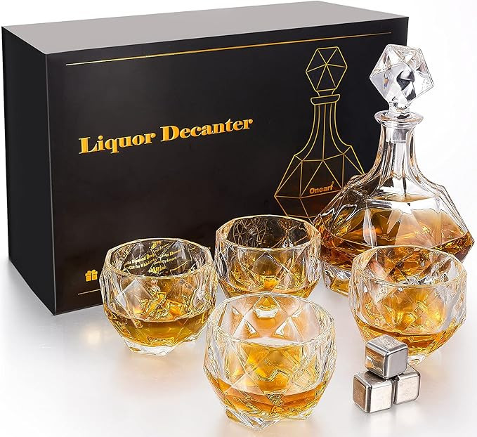 Onearf Whiskey Decanter Sets, 870ml Crystal Liquor Decanter with Whiskey Glasses Set in Magnetic ... | Amazon (US)