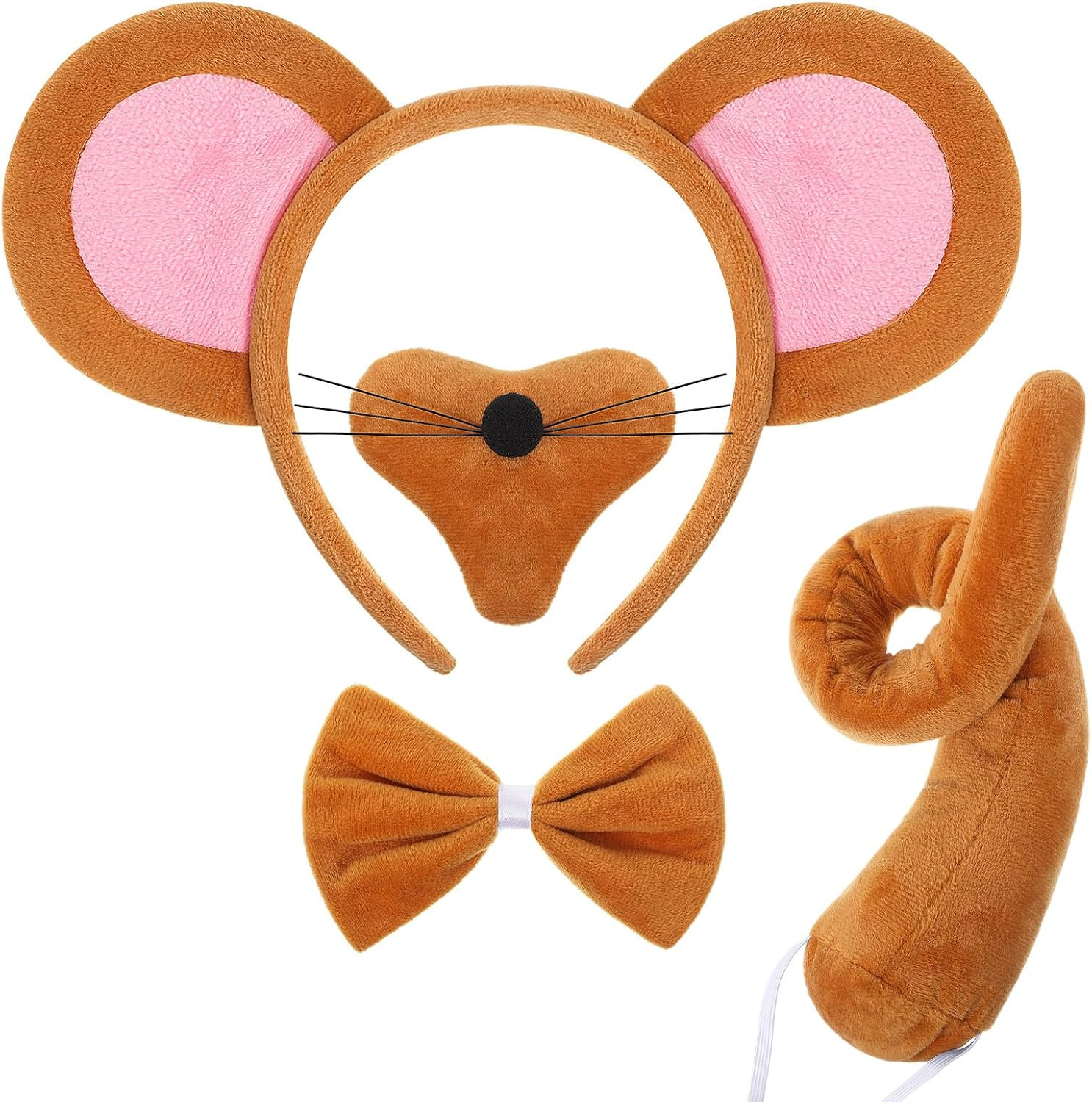 Norme Mouse Costume Accessory Set Rat Ear Headband Nose Tail and Bow Tie for Adults Halloween Animal Cosplay Party(Brown) | Amazon (US)