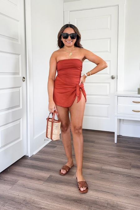 Brown swimsuit size XS TTS, cheeky coverage bottom 
Brown sarong size small TTS 
Brown sandals size 5.5 TTS Sunglasses linked are exact but the color I’m wearing is old 

Swim 
Vacation 
Spring Break
Summer style 
Swimwear 

Honey Sweet Petite Honeysweetpetite

#LTKswim #LTKstyletip #LTKSpringSale