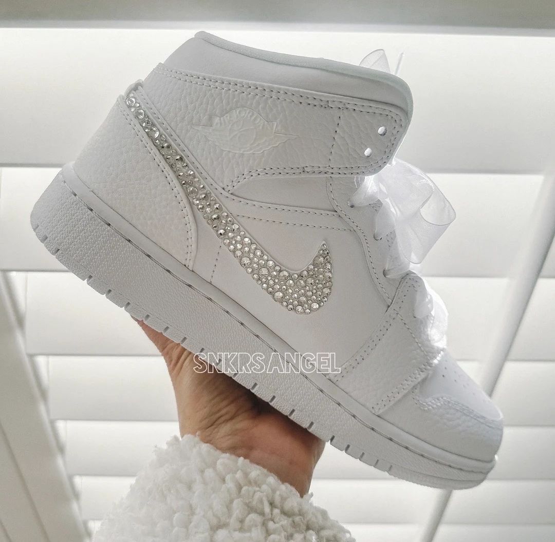 Wedding Bride Air Jordan 1 Mid Sneakers Rhinestones Crystal Nike Bling Shoes - Etsy | Etsy (US)