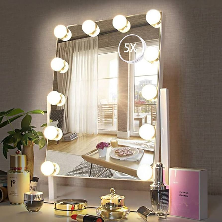 HIEEY Hollywood Vanity Mirror with 12 Dimmable Bulbs Lights , Three Color Lighting Modes, and 5X ... | Amazon (US)