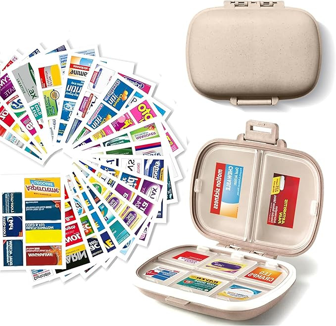 Pill Organizer with Medicine Labels Travel Daily Pill Container Mini Medication Organizer Storage... | Amazon (US)