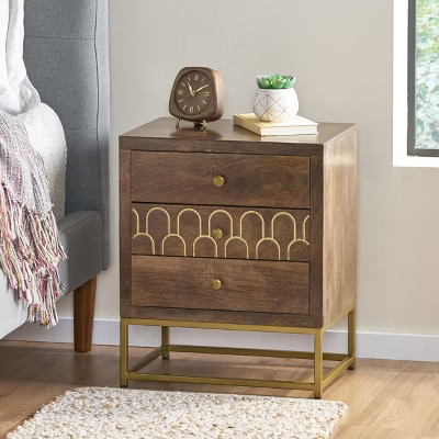 Nightstand End Table Bed Beside Table Sofa Side Table Accent Table with 3 Drawers, Mango Wood - ModernLuxe | Target
