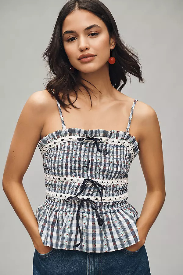 Damson Madder Katya Shirred Gingham Cami | Anthropologie (US)