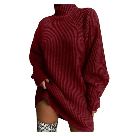 Red Oversized Sweatshirt for Women New Sweater Mid Length Dress with Shoulder Sleeves and Half Turtleneck Sweater Fall Outfits for Women 2024 | Walmart (US)