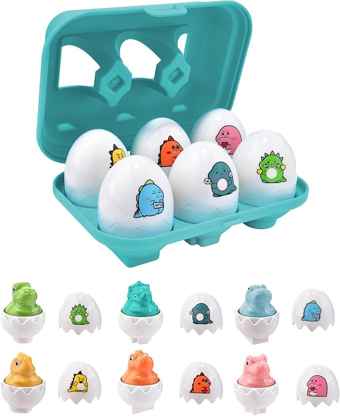 UXSIO Easter Dinosaur Eggs, 6 Pcs Shape Sorting Toys for Toddlers, Educational Learning Toys, Eas... | Amazon (US)