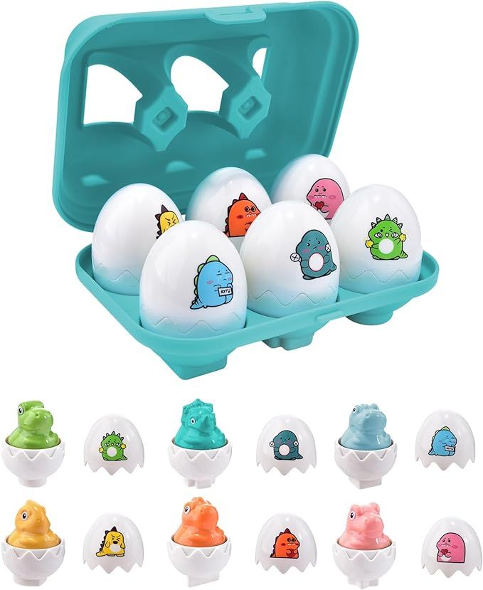 UXSIO Easter Dinosaur Eggs, 6 Pcs Shape Sorting Toys for Toddlers, Educational Learning Toys, Eas... | Amazon (US)