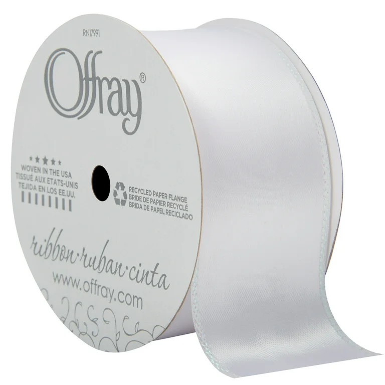 Offray Ribbon, White 1 1/2 inch Single Face Satin Polyester Ribbon, 9 feet | Walmart (US)
