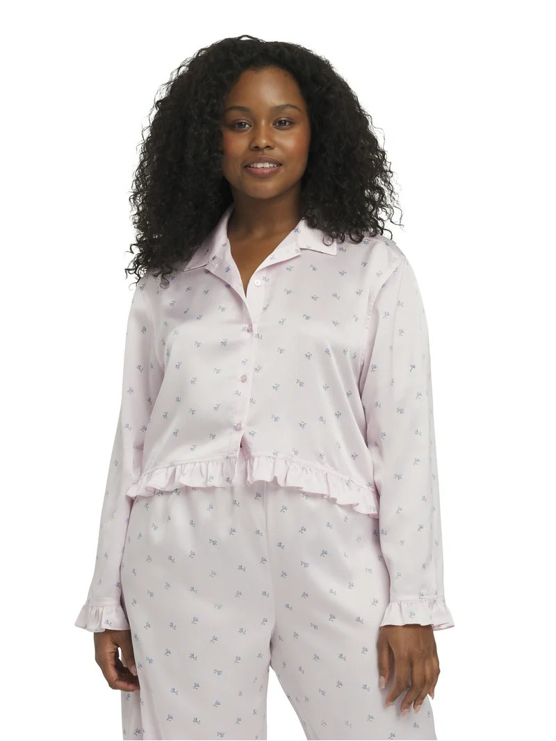 Mills by Millie Bobby Brown Women's Satin PJ Top with Ruffle, Sizes XS-XXXL | Walmart (US)