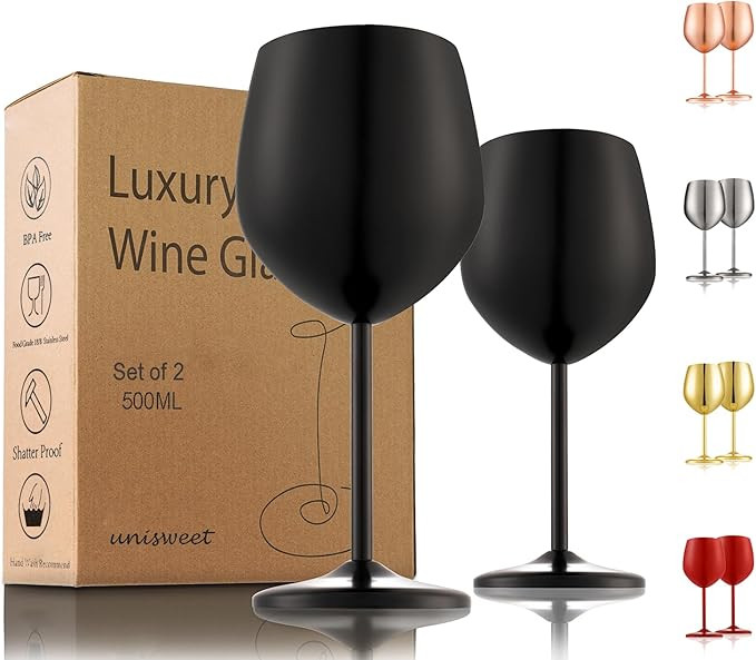Stainless Steel Wine Glasses Set of 2, 18 oz Unbreakable Black Wine Glass Unique Metal Wine Goble... | Amazon (US)
