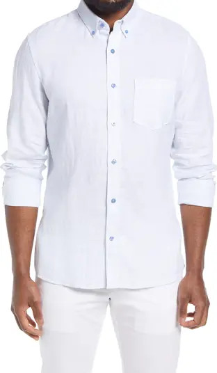 Trim Fit Solid Linen Button-Down Shirt | Nordstrom
