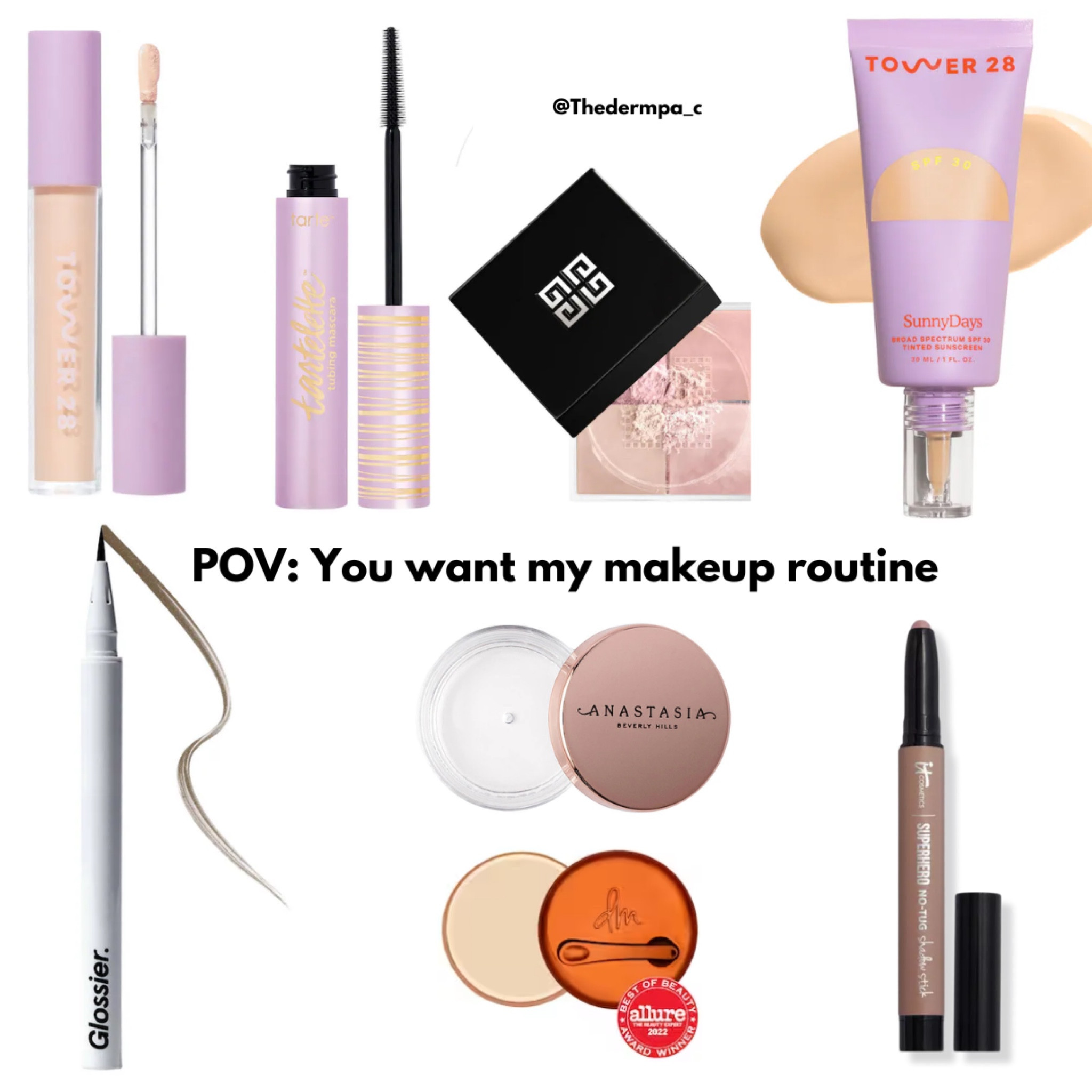 My everyday makeup routine. Takes me 10 minutes 😆

Tower 28 concealer and foundation
Tarte tubing mascara
Givenchy powder
Glossier eyebrow pen
Anastasia brow gel
Danesse myricks oil controlling balm
It cosmetics eyeshadow stick 

#LTKbeauty #LTKxSephora #LTKfindsunder100