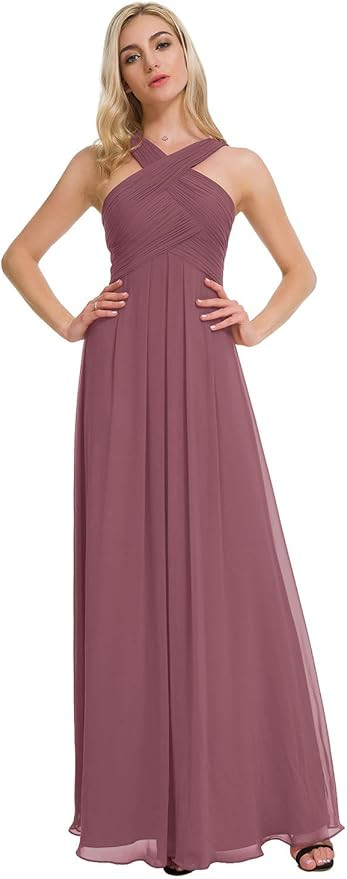 Alicepub Crisscross Neck Bridesmaid Dress Chiffon Long Formal Dresses for Women Party Evening | Amazon (US)