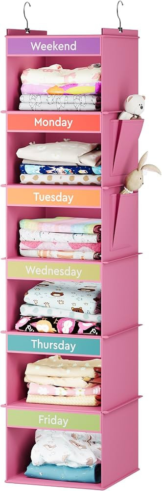 YOUDENOVA Weekly Clothes Organizer for Kids, Hanging Closet Organizer, Pink | Amazon (US)