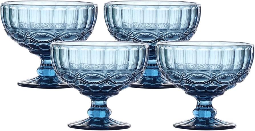 VanEnjoy Deep-blue Vintage Pressed Pattern Glass Ice Cream Cups/Dessert Bowls - Set of 4,12 Oz | Amazon (US)