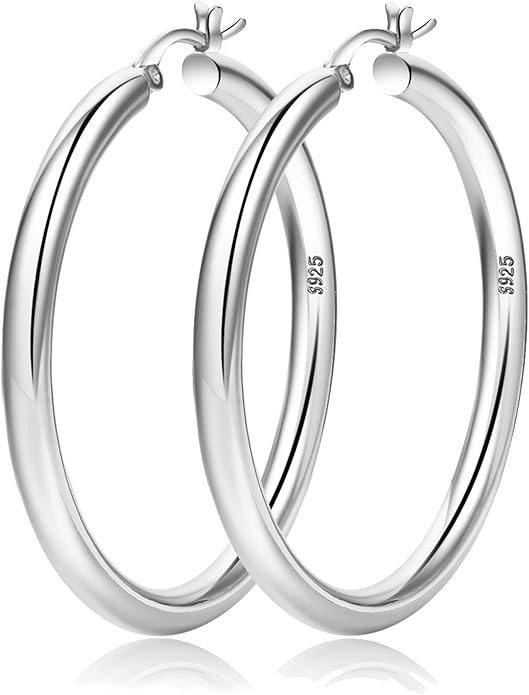 4mm Thick Gold Chunky Earrings Steling Silver Post Hoops Earrings For Women Hollow Tube Hoops Ear... | Amazon (US)