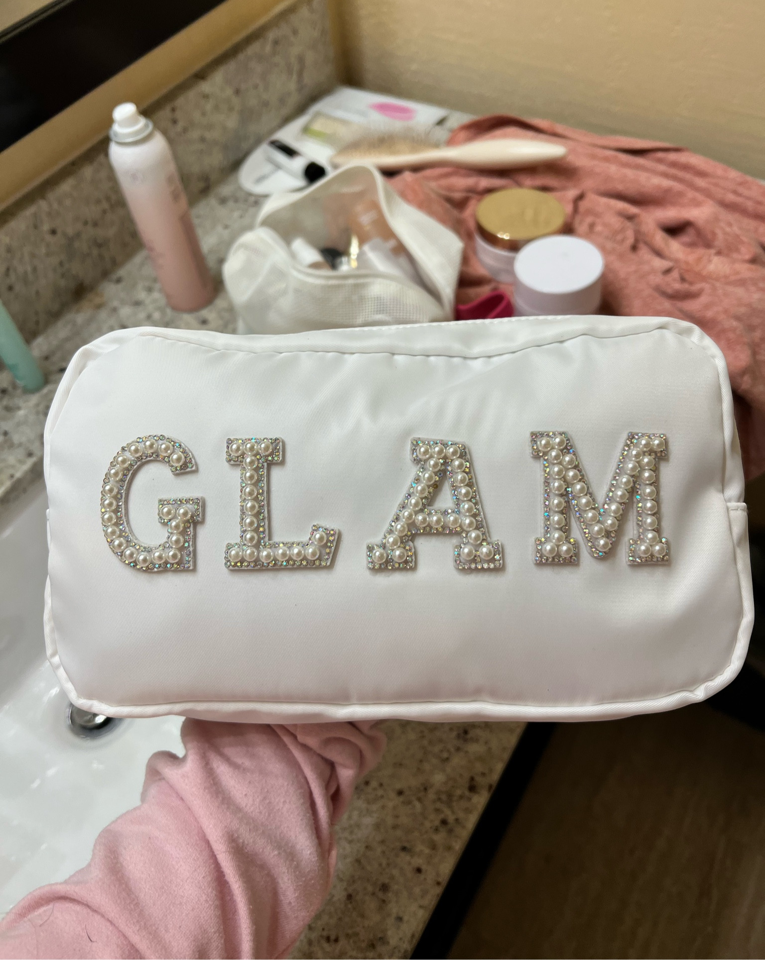 GLAM makeup bag • cute makeup bag • white makeup bag • embroidered makeup bag • bling makeup bag • glam bag • GLAM • Cosmetic Bag • GLAM cosmetic bag • XOXO cosmetic bag • howdy cosmetic bag • stuff cosmetic bag 

#LTKunder50 #LTKbeauty #LTKFind