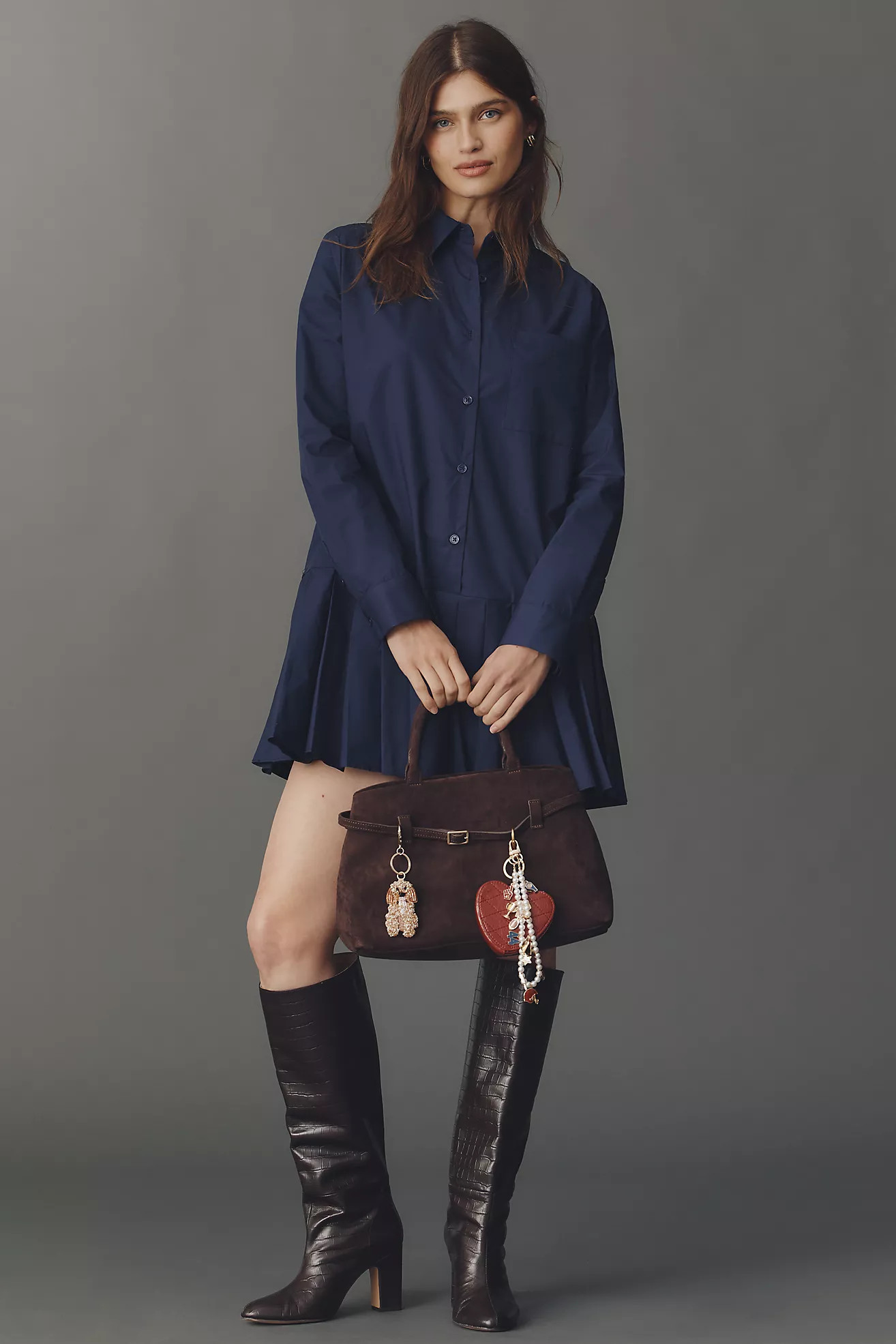 English Factory Long-Sleeve Pleated Mini Shirt Dress | Anthropologie (US)